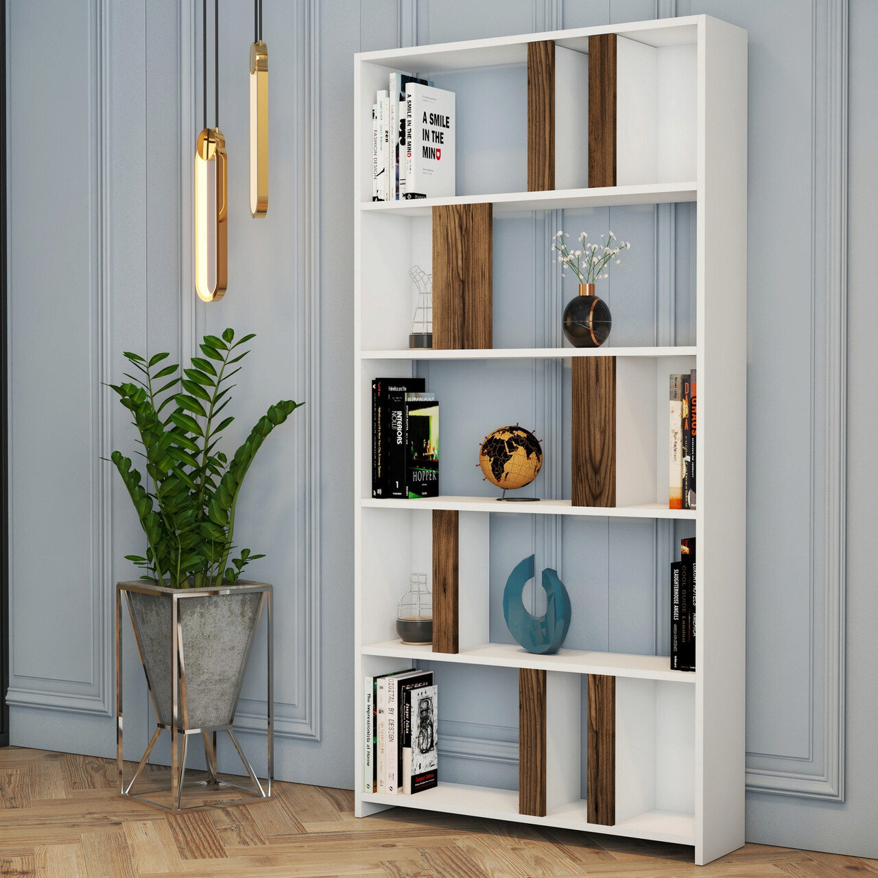 Corp biblioteca, Hanah Home, Lima, 90x180x20 cm, Alb/Maro - imagine 6
